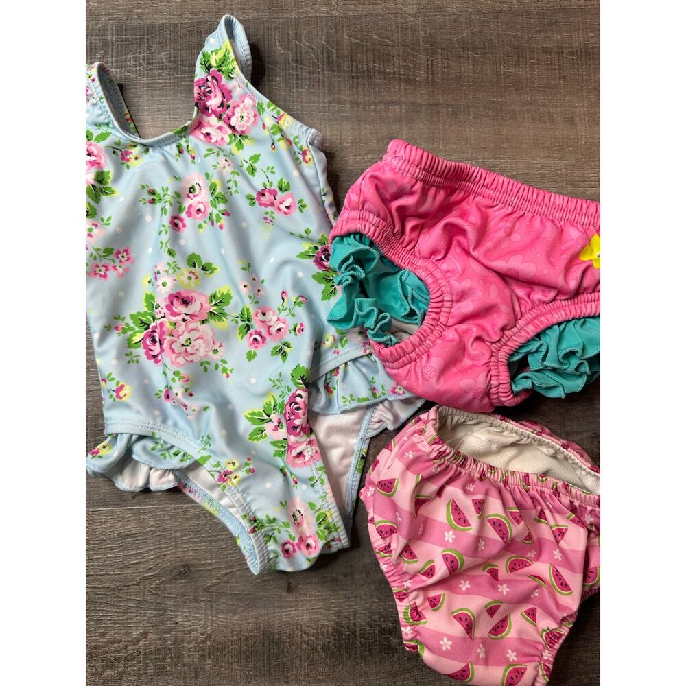 Girls Bathing Suit and Reusable Swim Diapers - set of 3 - 12 months